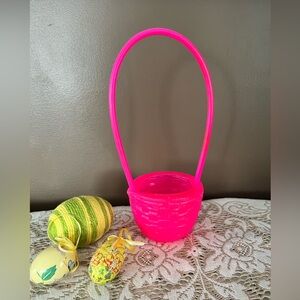 Vintage Easter Basket Hot Pink Plastic 13 inches Tall